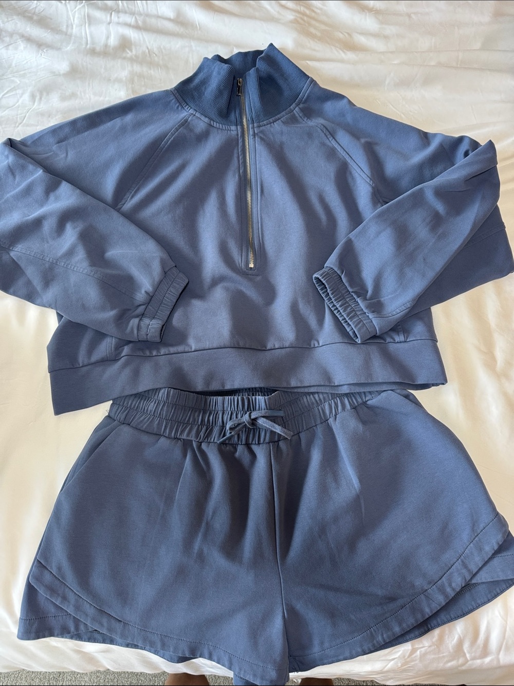 Umgee Blue Half-Zip Pullover and Short Set